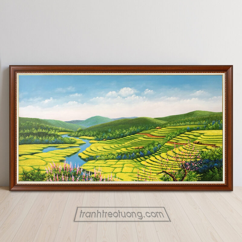 Mẫu tranh ruộng bậc thang và phong cảnh sơn thuỷ đẹp màu tươi RBT396
