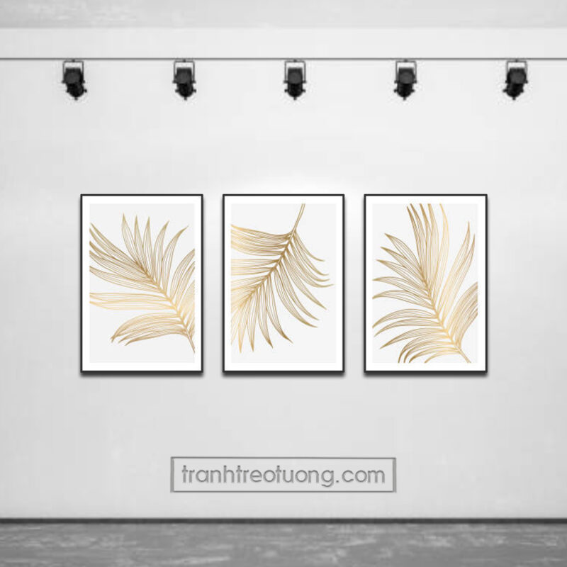 Bộ 3 bức tranh treo tường đẹp những chiếc lá cây nghệ thuật