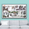 Mẫu tranh treo tường phong cảnh thuỷ mặc đẹp với thác nước và núi non hùng vĩ