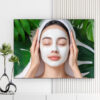 Mẫu tranh spa đẹp hình ảnh cô gái đẹp bôi kem dưỡng da mặt với nền lá xanh xung quanh