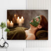 Mẫu tranh spa đẹp hình ảnh cô gái đẹp đắp mặt nạ và nằm thư giãn bên ánh nến thơm