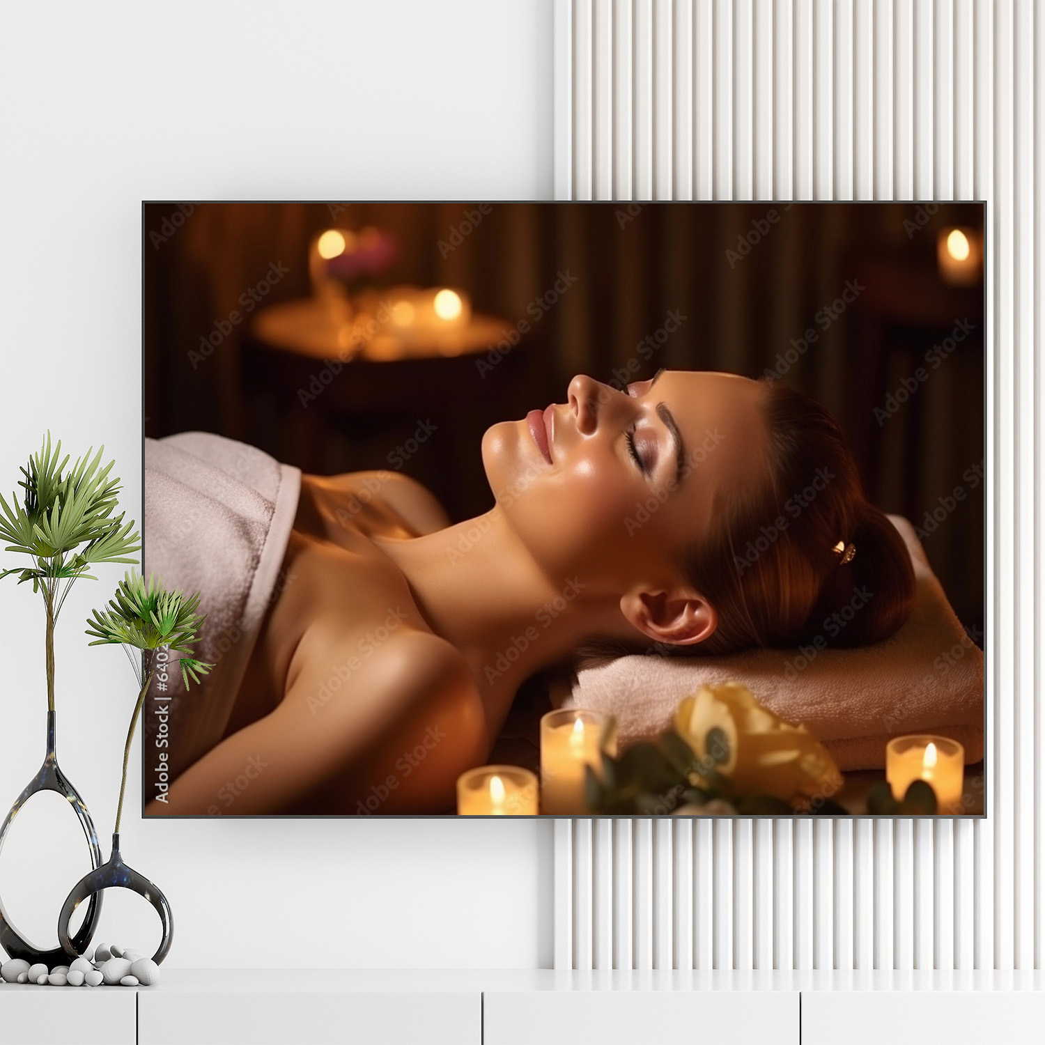 Mẫu tranh spa đẹp hình ảnh cô gái đẹp nằm thư giãn với làn da căng mịn khoẻ khoắn