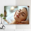Mẫu tranh spa đẹp hình ảnh cô gái nằm thư giãn với khuôn mặt có làn da đẹp