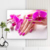 Mẫu tranh Spa & Nail đẹp hình ảnh hoa lan tím và đôi bàn tay sơn móng màu tím cùng tông