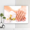Mẫu tranh Spa & Nail đẹp hình ảnh đôi bàn tay làm móng đẹp và hoa lan trắng tinh khôi