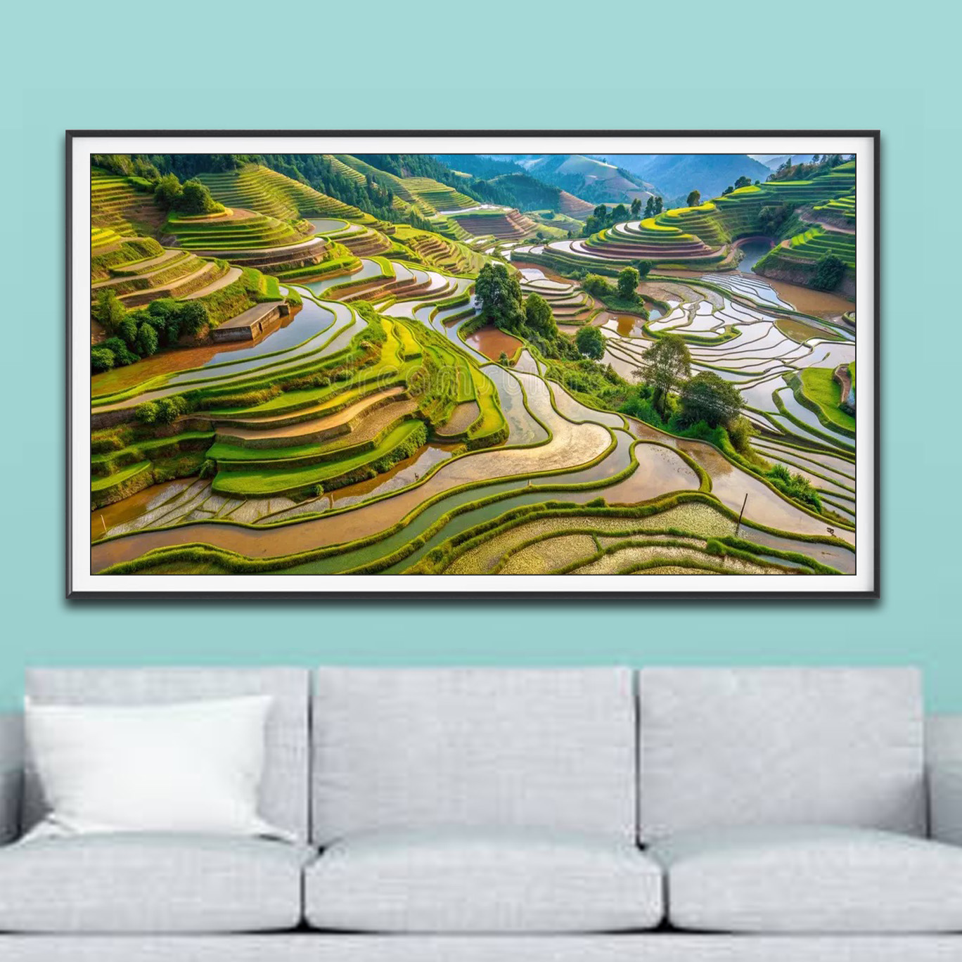 Mẫu tranh treo tường phong cảnh ruộng bậc thang bên sườn núi