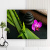 Mẫu tranh spa thiên nhiên đẹp hình ảnh hoa lan tím, cành lộc xanh, đá cuội