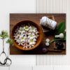 Mẫu tranh spa thiên nhiên đẹp hình ảnh chậu nước thả hoa sứ, nến thơm, túi chườm, cuộn khăn tắm