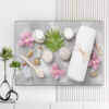 Mẫu tranh spa thiên nhiên đẹp hình ảnh hoa lan, khăn tắm, muối khoáng, kem dưỡng da