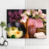 Mẫu tranh spa thiên nhiên đẹp hình ảnh nến thơm, muối khoáng, khăn tắm và hoa lan đẹp