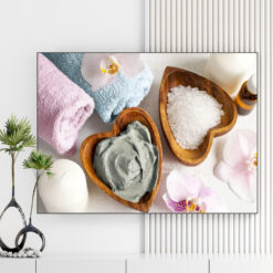 Mẫu tranh spa thiên nhiên đẹp hình ảnh muối khoáng, bùn dưỡng da, nến thơm, hoa lan