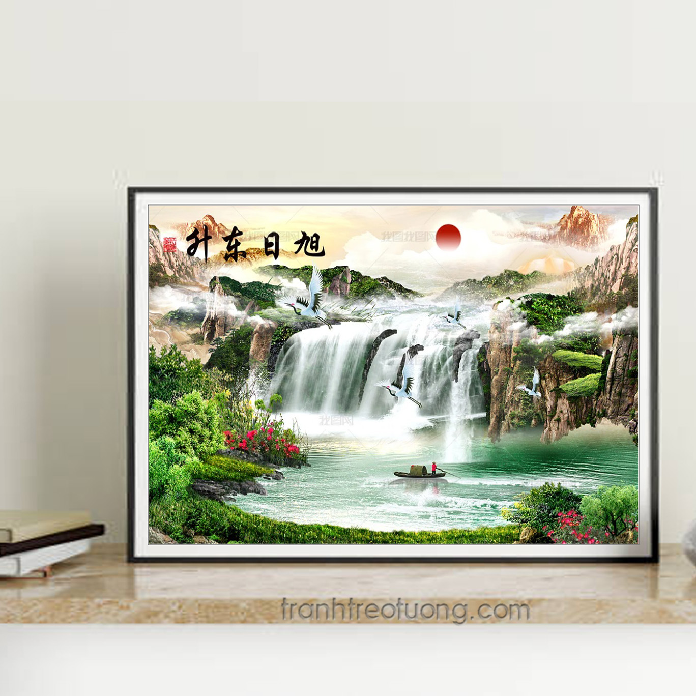 Mẫu tranh thác nước chảy đẹp và phong cảnh sơn thuỷ hữu tình